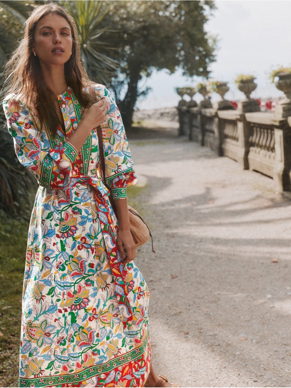 Ava Linen Blend Midi Dress Multi Botanical Trail - Picture 5 of 8